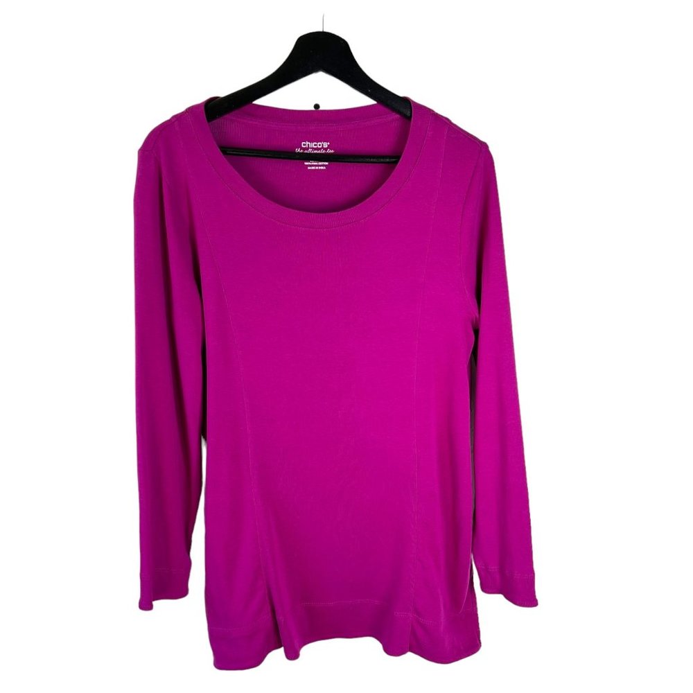 Chicos Ultimate Tee Purple Long Sleeve Pima Cotton Scoop Neck Top 0 Small